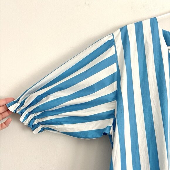 NEW Rhode Kara V-Neck Tiered Blue Striped Midi Dress Short Puff Sleeves Size XL - Picture 5 of 10